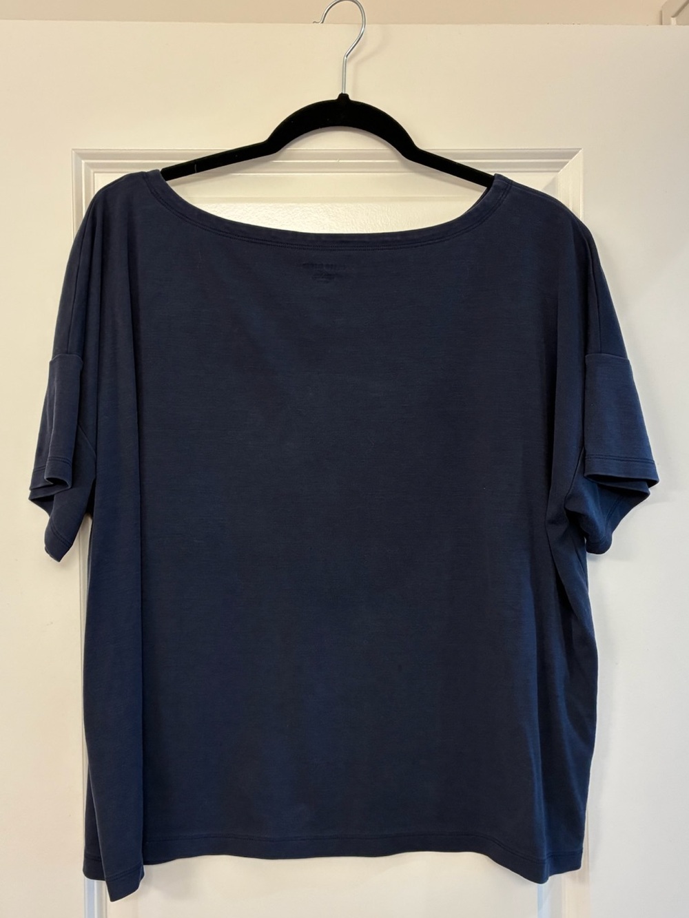 EILEEN FISHER Short Sleeve Scoop Neck T-Shirt Navy Women’s Size XL - Picture 2 of 5